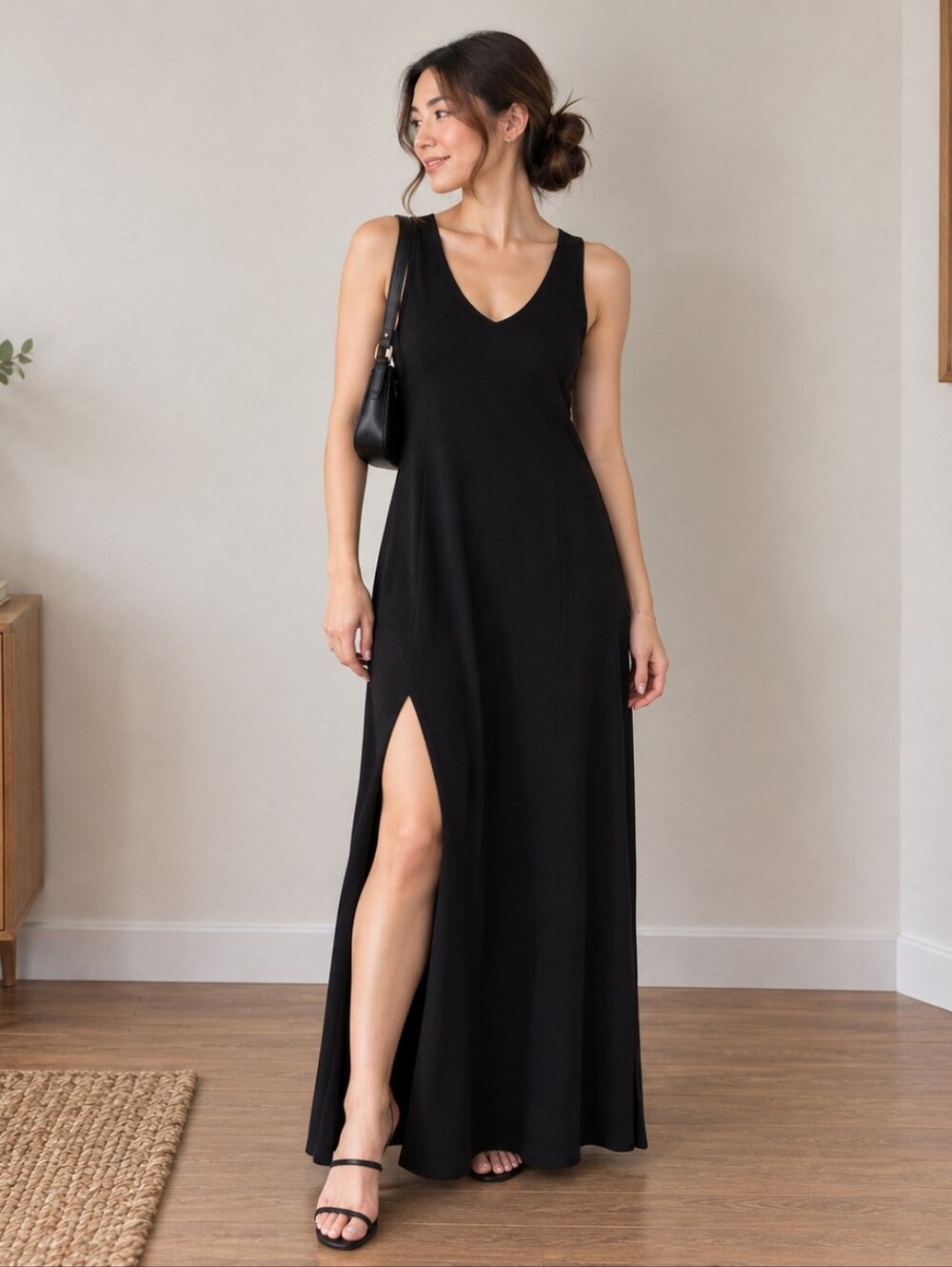 Guess Sleeveless Black V-Neck Maxi with Side Slits